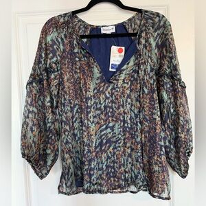 Veronica M Blue Patterned Chiffon Women's Top size X Small